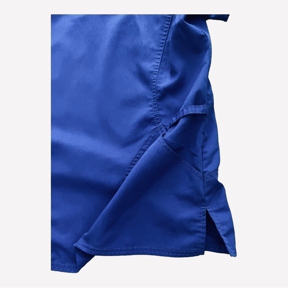 SCRUBS medical scrub top deep blue V-neck shot sleeves double pockets Women M - Picture 9 of 14